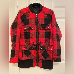 Guess Fiery Red and Black Darian Bomber Jacket.